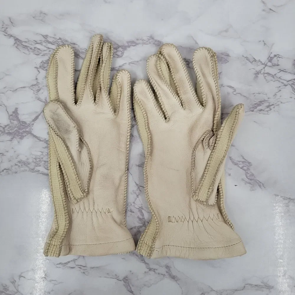 Vintage Deerskin Leather Bone Colored Leather Driving Gloves